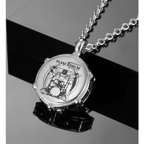 Mens Fashion Necklaces Music Rockers Jazz Band Drum Drummers Necklace Men Stainless Steel Chain Pendant Necklace Jewelry