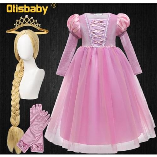 Children Fancy Girl Tutu Rapunzel Princess Dress Kids Christmas Halloween Snow Queen Sofia Birthday Party Ball Gown Accessories