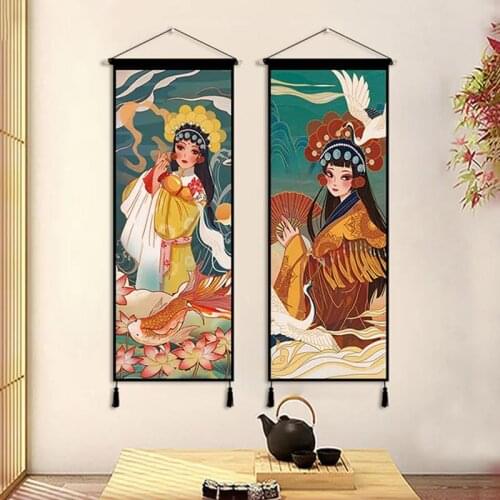 Chinese Retro Beijing Opera Characters Wall Paintings Home Decor Anime Poster Living Room Wall Art Room Decor Canvas Tapestry