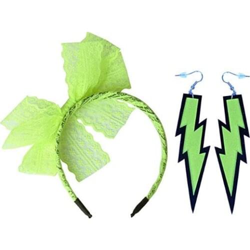 80s Neon Accessories hot pink green yellow Leg Warmers Fishnet Gloves Beads Fancy Dress Rave Hen Party