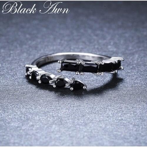 2020 New bijoux Trendy 925 Sterling Silver Fine Jewelry Black Spinel Engagement Ring for Women Anillos Mujer G067