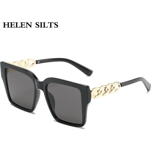 2021 New Fashion Square Sunglasses Women Brand PC Frame Personality Chain Decorate Luxury Sun Glasses Female Trend Goggle H240