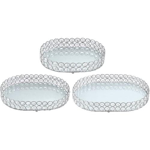 Oval Glass Plate Mirror Decorative Cosmetics Storage Box Tray Wedding Home Decoration Rack Storage Box