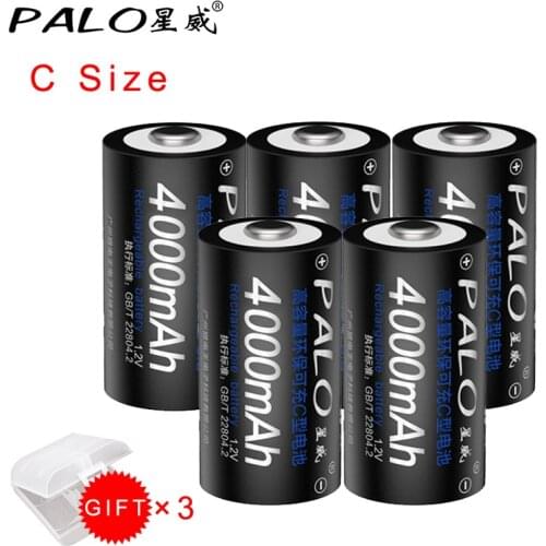 PALO 6PCS Original Batteries C Size Battery 1.2V Ni-MH 4000mAh Rechargeable Batteries Bateria Baterias For Gas Cooker toy