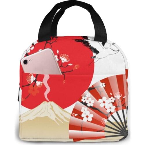 Portable Lunch Bag Japanese Symbols Thermal Insulated Lunch Box Tote Cooler Bag Bento Pouch Lunch Container Food Storage Bag