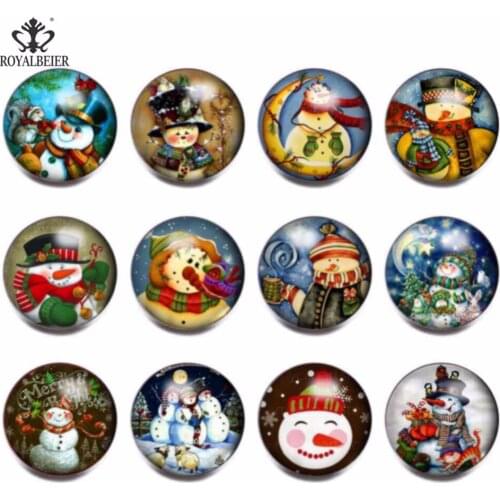 Royalbeier 12pcs/lot Christmas Glass Charms 18mm Snap Button Jewelry Bracelet Santa Claus Cute Animal Snap Button KZ0790m