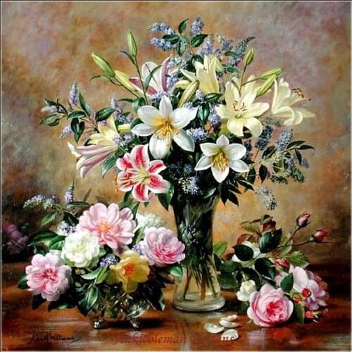 Needlework for embroidery DIY DMC High Quality - Counted Cross Stitch Kits 14 ct Oil painting - Still Life with Roses and Lilies