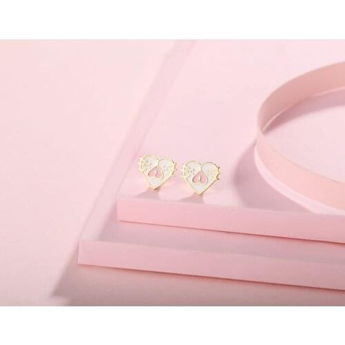 Sterling silver earrings cat nose earrings cute Earrings Heart Sweet Gold Love Earrings with box for girls child women good gift