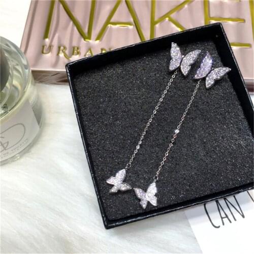 Silver Plated Color Butterfly Crystal Earrings Women Dazzling Micro CZ Zircon Cool Unique Ear Bone Earring Christmas Gift Bijoux