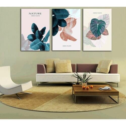 Modern Minimalist Abstract Plant Leaves Nordic Decorative Painting Triple Unframed Canvas Prints Bedroom Wall Art