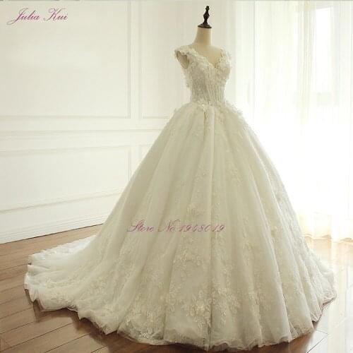 Julia Kui Sleeveless Tulle And Organza Wedding Dress Ball Gown With Symmetrical Decoration Of V-Neckline