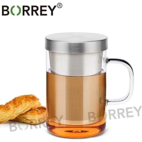 BORREY Heat-resistant Glass Tea Cup Tea Infuser Mug With Removable Filter Office Coffee Mug Large Mug Tumbler Flower Teapot