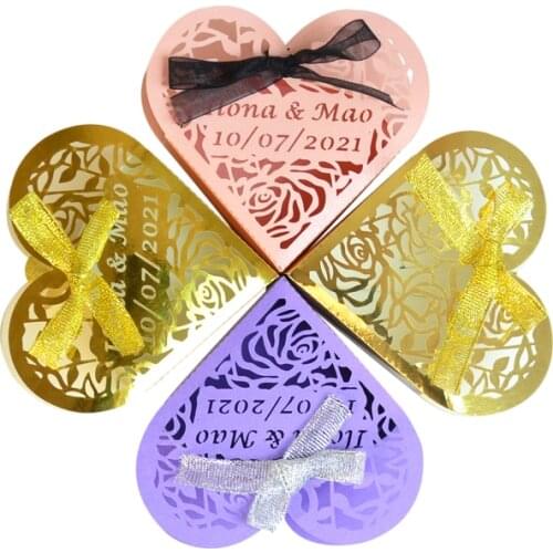 Mehndi Decorations Personalized Heart Shaped Laser Cut Indian Wedding Sweet Boxes