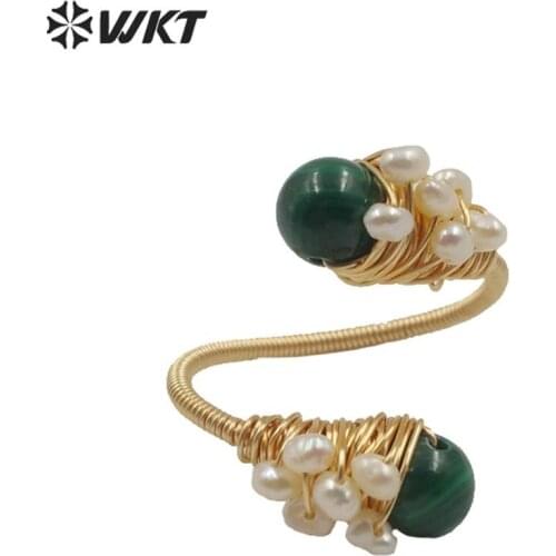 WT-R355 new design double stone ring with pearl charms women fashion gold electroplated peacock stone ring boho charming ring