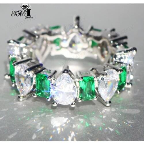 YaYI Jewelry Fashion Princess Cut Prong Setting Green AAA+ Cubic Zirconia Silver Color Engagement Wedding Precious Gift Rings