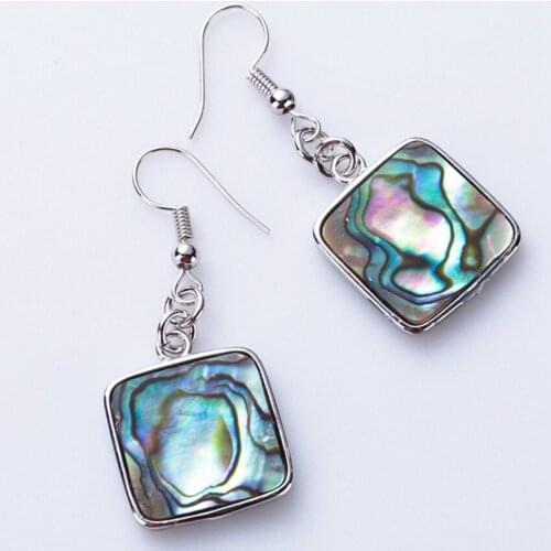 Ethnic Style 10 Paris Silver Plated Sqaure Shape Abalone Shell Dangle Earrings for Women Charm Jewelry