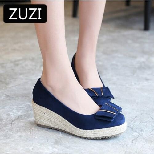 2021 Princess Bow Same Suede Wedge Single Shoes Womens Shallow Mouth Espadrilles Spring and Autumn New Sandals High Heels