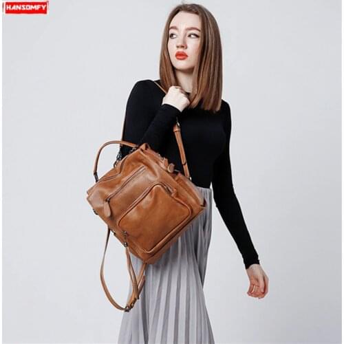 Womens Backpack Retro Genuine Leather Shoulder Bag New Fashion Tide Handmade Original 2020 Top Layer Leather Female Cow Leather