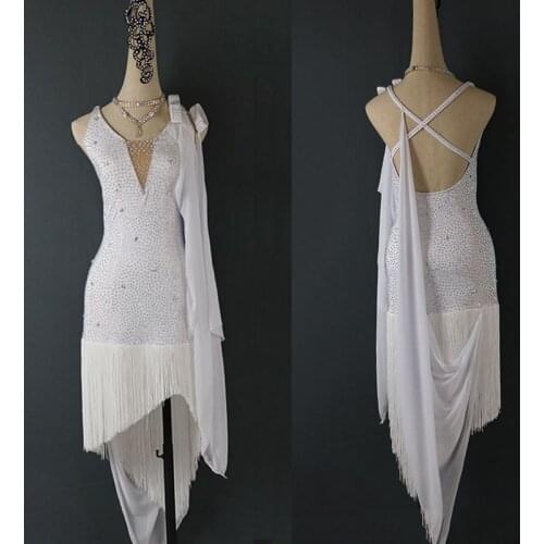 White Latin Dance Dress For Women Stage Costume Fringe Dress Evening Party Salsa Professional Competitive Latin Dress VDB116