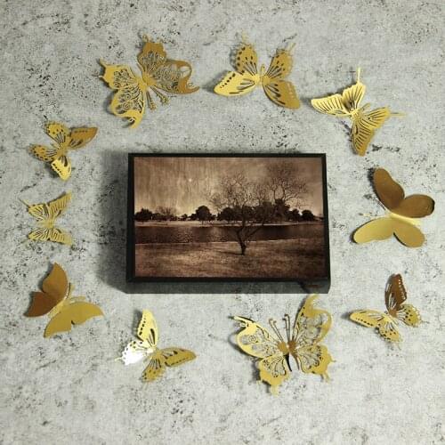 Free Shipping 10pcs/lot 3D Butterfly Wall Sticker Art Mirror Wall Sticker Creative Stainless Butterfly Sticker Home Deco Supply