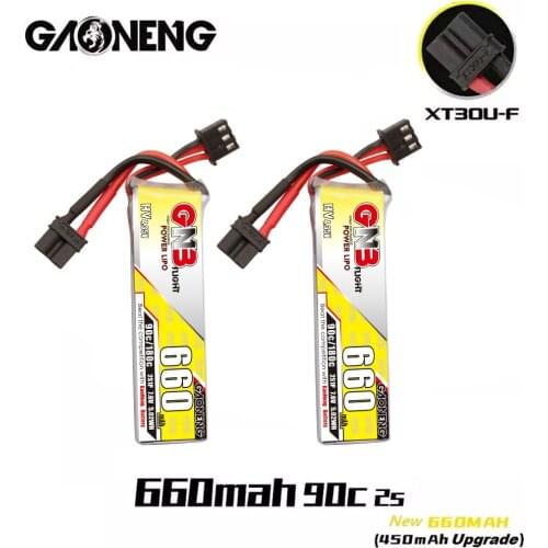 2PCS Gaoneng GNB 7.6V 660mAh 90C 2S HV 4.35V Lipo Battery with XT30 Plug for Happymodel FPV Racing Cine Whoop BetaFPV RC Drone