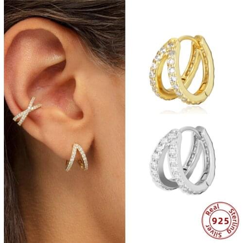 2021 New Design Double Circle CZ Small Hoop Earrings for Women 925 Sterling Silver Female 2021 Fine Tiny Huggie Jewelry