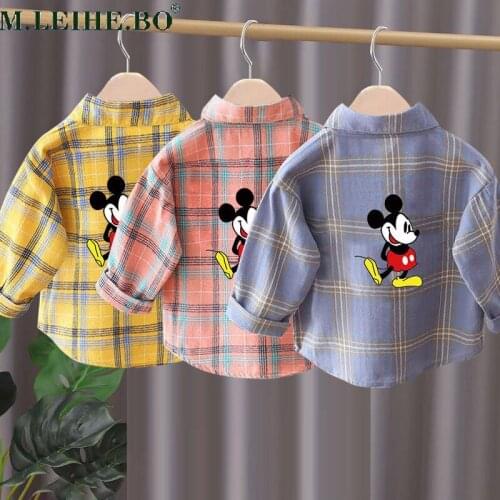 2021 Fall Mickey Shirt Girl Cartoon Fashion Long Sleeve Tops Boys Girls Shirts Childrens Shirts Toddlers Plaid Clothes