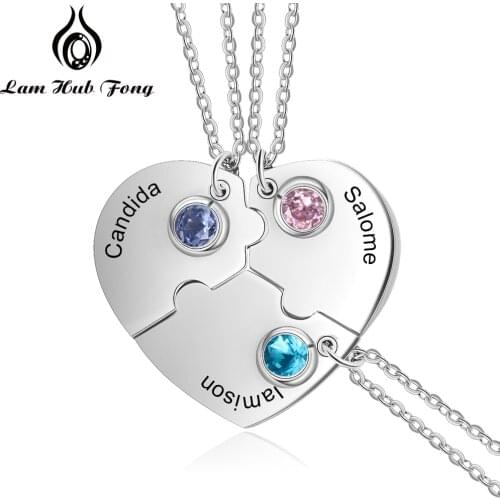 3 pcs Heart Pendant Bff Necklace Personalized Name Necklace Best Friends Friendship Jewelry Gift for Women (Lam Hub Fong)