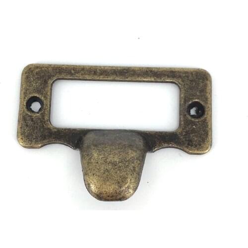 48*38MM Antique Brass Drawer Label Pull Frame File Cabinet Handles Name Card Holder 10PCS