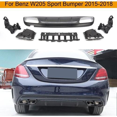 Car Rear Bumper Diffuser Lip Spoiler For Mercedes Benz W205 Sport 4 Door C180 C200 C300 C43 AMG 2015-2018 Non C63S Rear Diffuser