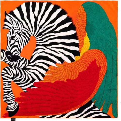 90CM Giraffes Large Handkerchief Handmade Curled Twill Square Scarf Luxury Brand Hijab Scarf Women Foulard Bandana Scarves Shawl