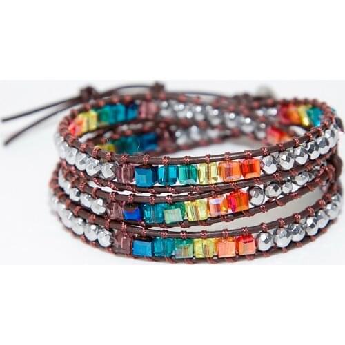 Chakra Bracelet Jewelry Handmade Leather Wrap Bracelet Multi Color Spare Crystal Energy Beads Natural Stone Bracelet