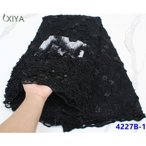 Black Beads Lace Fabric Luxury Handmade Lace Fabric Top Selling Nigeria French Mesh Tulle Lace Embroidery Beaded Lace APW4227B