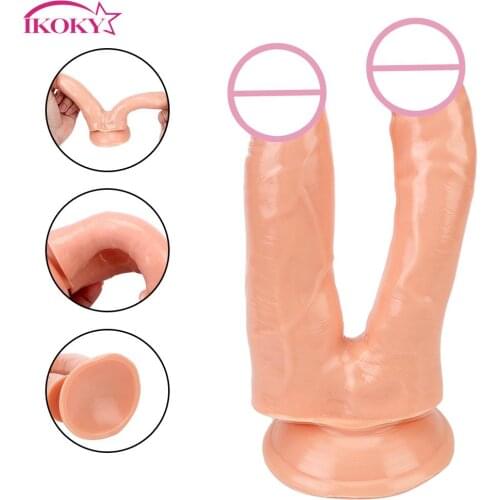 Double Dildo Sex Toys for Women Lesbian Realisitic Penis Vagina Massage Anal Plug Female Masturbator With Strong Cup