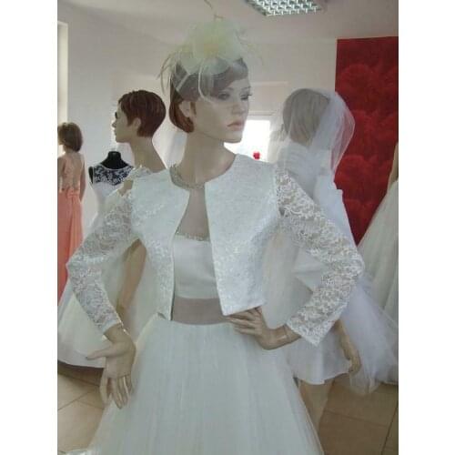 Elegant Wedding Top Lace Bolero 3/4 Long Sleeve Bridal Jacket Shrug New Bride Jackets Coat