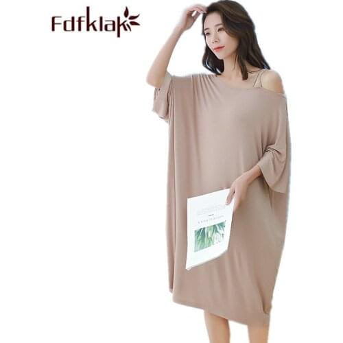 Fdfklak Modal 2020 Sexy Women Nightgowns Sleepshirts Lounge Womens Sleepwear Summer Short Sleeve Dress Loose nightgown