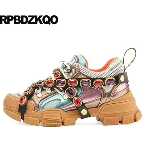 Trainers rhinestone sneakers women platform thick sole muffin flats diamond elevator creepers shoes high quality mesh crystal