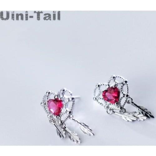 Uini-Tail hot new 925 sterling silver heart-shaped dream catcher tassel earrings fashion red earrings temperament personality