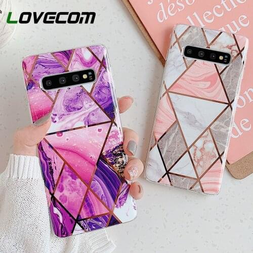 LOVECOM Luxury Geometric Marble Phone Case For Samsung A50 S21 S10 S9 Plus S10e Note 10 Pro A70 Electroplate Soft IMD Back Cover