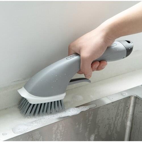 Multifunctional Kitchen Bathroom Cleaning Brush Long Handled Dishwashing Brush Can Hold Detergent Kitchen Tool