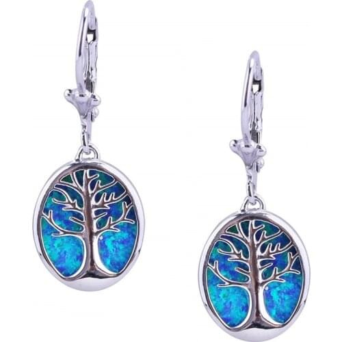 Fashion Long Dangle Earrings Cute Tree-shape Imitation Blue Fire Opal Women Bohemian Statement Jewelry Accessories Party Gifts