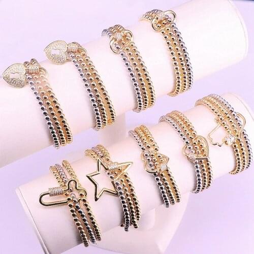 Fashion oval/ star/ hamsa hand/Cross shape cz Screw charm bracelet,Gold cz clasp accessories ,plated beaded Stretch bracelet