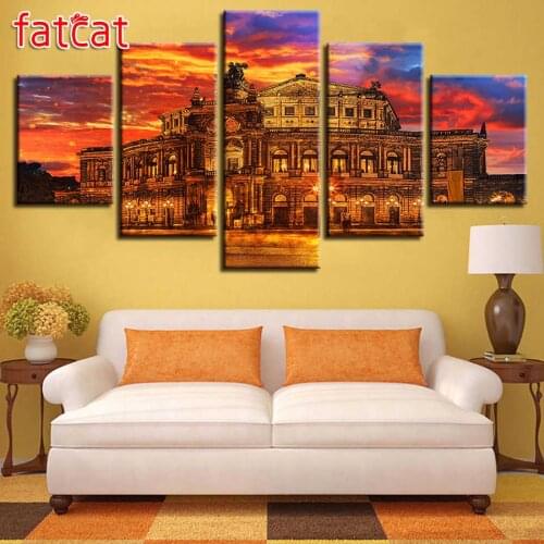 FATCAT Sunset castle landscape 5 piece Diy Diamond Painting Cross Stitch full Square Round Diamond Embroidery kits Decor AE2340