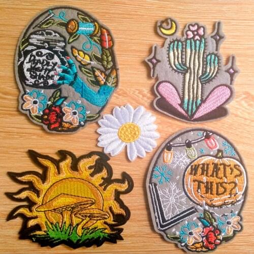 Embroidery Patches Cartoon Plants Patch On Clothes Iron On Patches For Clothing Beautiful Flower On Garment Apparel Accessory