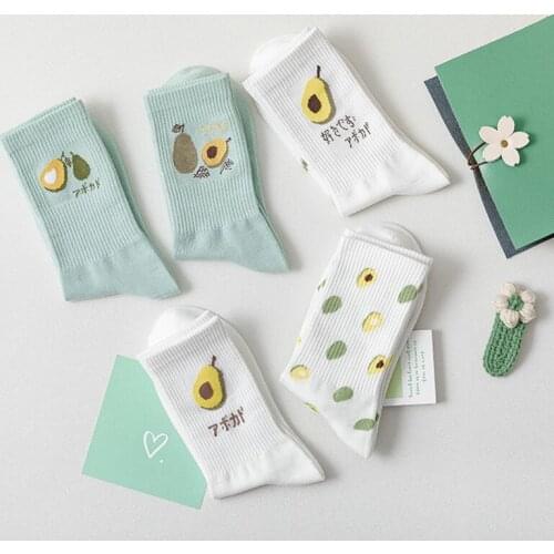 Socks Fashion Women Cotton Cartoon Fruit Short Socks Summer Avocado Cute Crew Socks Casual Soft Girls White Sock Streetwear Meia