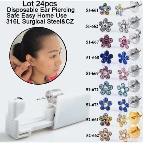 CHUANCI Lot 24pcs Disposable Ear Piercing Unit Build In Crystal Stud Flower Ear Piercing Gun Ear Piercer wholesale