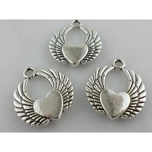 12pcs Tibetan Silver Angel Love Heart Wings Charms Craft Pendants 19x22mm Jewelry Findings