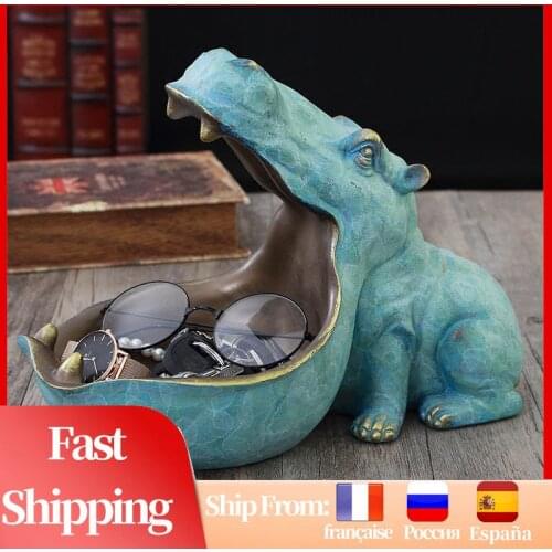 Resin Hippo Statue Dinosaur Figurines Hippo Ornament For Interior Big Mouth Keychain Container Storage Animal Gift Home Decor
