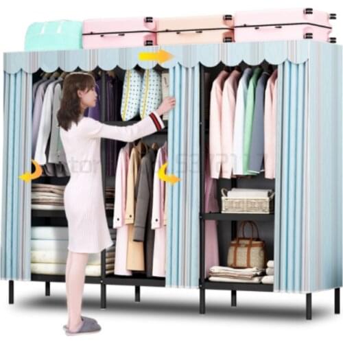 Simple wardrobe rental room bedroom household steel pipe thickened reinforced steel frame cloth wardrobe