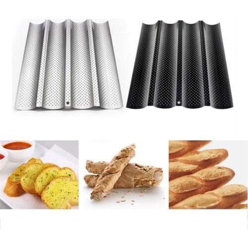 French Bread Baking Mold Wavy Baguette Stick Mold Wave Bread Baking Tray Pan Baguette Mold 2/3/4 Groove Waves Bread Baking Tools